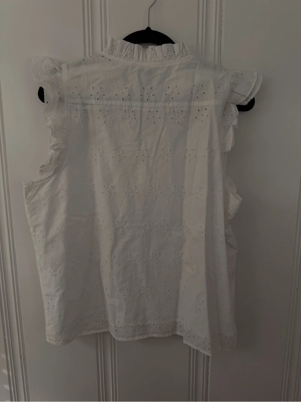 J. Crew White Eyelet Ruffled V-Neck Sleeveless Top